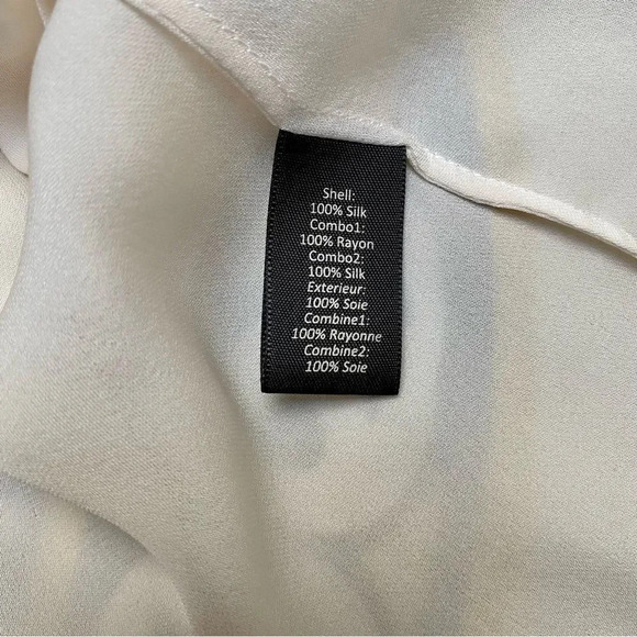 Elizabeth and James Pleated Silk Front Blouse XS Ivory Long Sleeve Designer Top - Picture 12 of 12